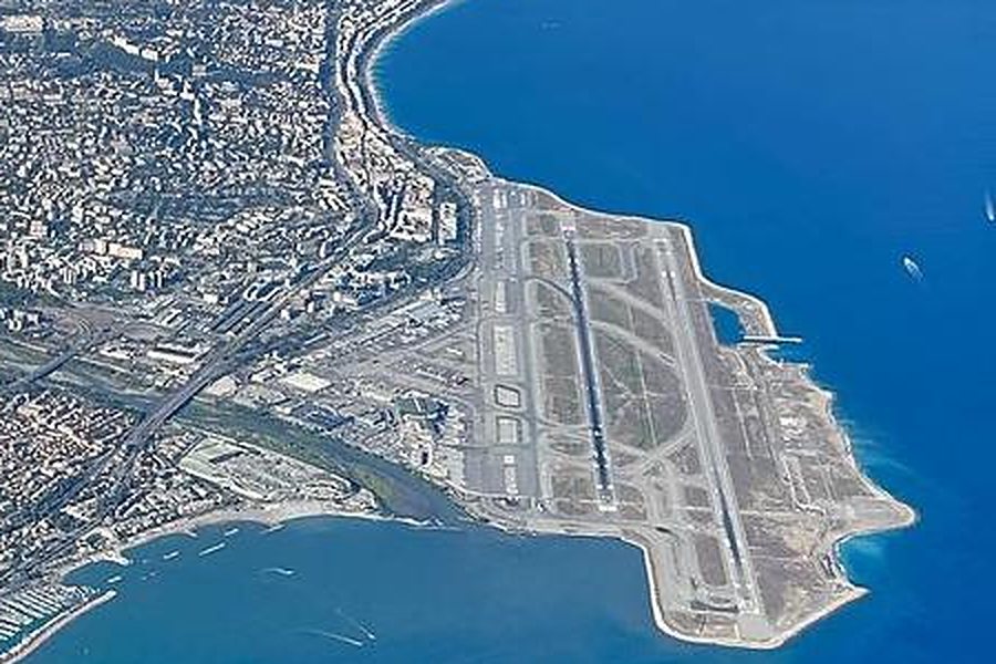 Aerial view of the Nice airport peninsula